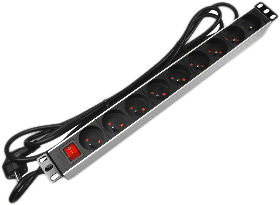Power Strip rack 19", 9 outlets, switch, kabel 3m