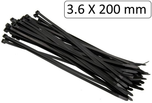 Tiewrap 200x3,6mm zwart UV-bestendig (per 100)
